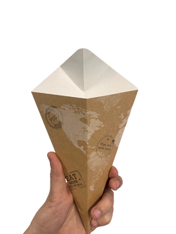 Cone Castanho Triangular Duplo para Batata Frita e Molho (100 Unidade)